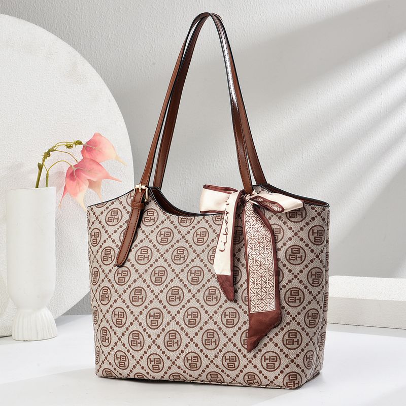 Borsa da donna, borsa tote, borsa retrò a quadri, grande capacità, borsa a tracolla con sciarpa e ornamento, borsa da donna_voghion.com