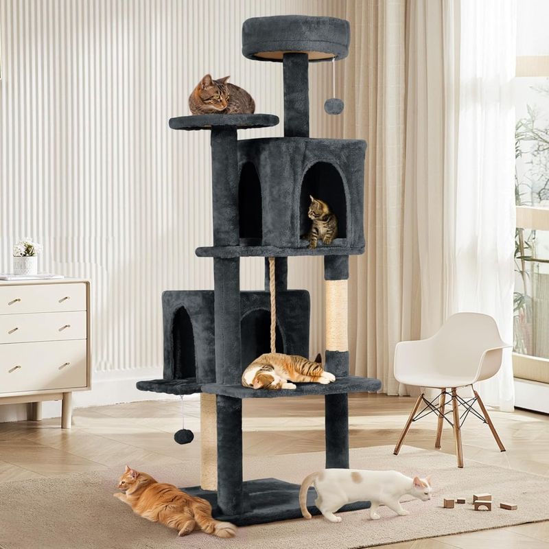Kattenboomtoren voor binnenkatten, zacht, pluche kattenhuis met meerdere niveaus en 1 360° draaibare kattengrot_voghion.com