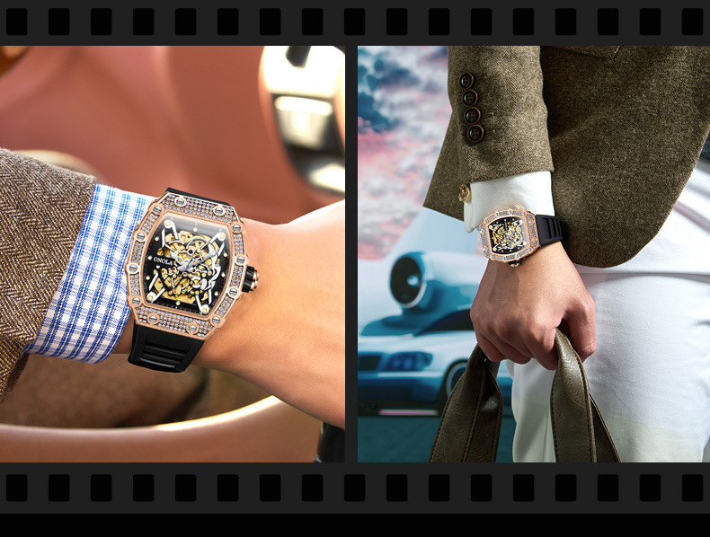 Vollbohrer-Design Automatische mechanische Uhr Herren Silikonband wasserdicht_voghion.com