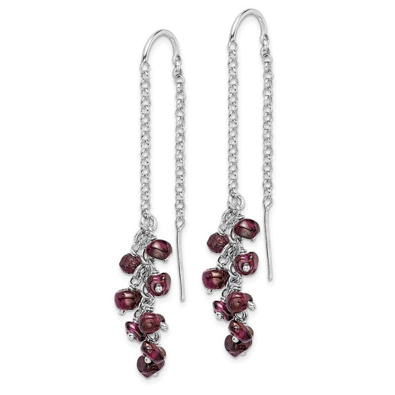Sterling Silver Rhodium-plated Garnet Cluster Dangle Earrings_voghion.com