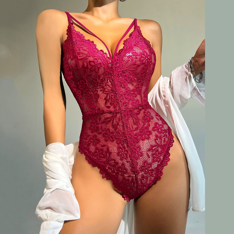 Plus Size Bodysuit För Kvinnor Sexiga Underkläder Rygglösa Blommor Spets Nallar Bodysuit Babydoll Underkläder Kvinnliga Sovkläder_voghion.com