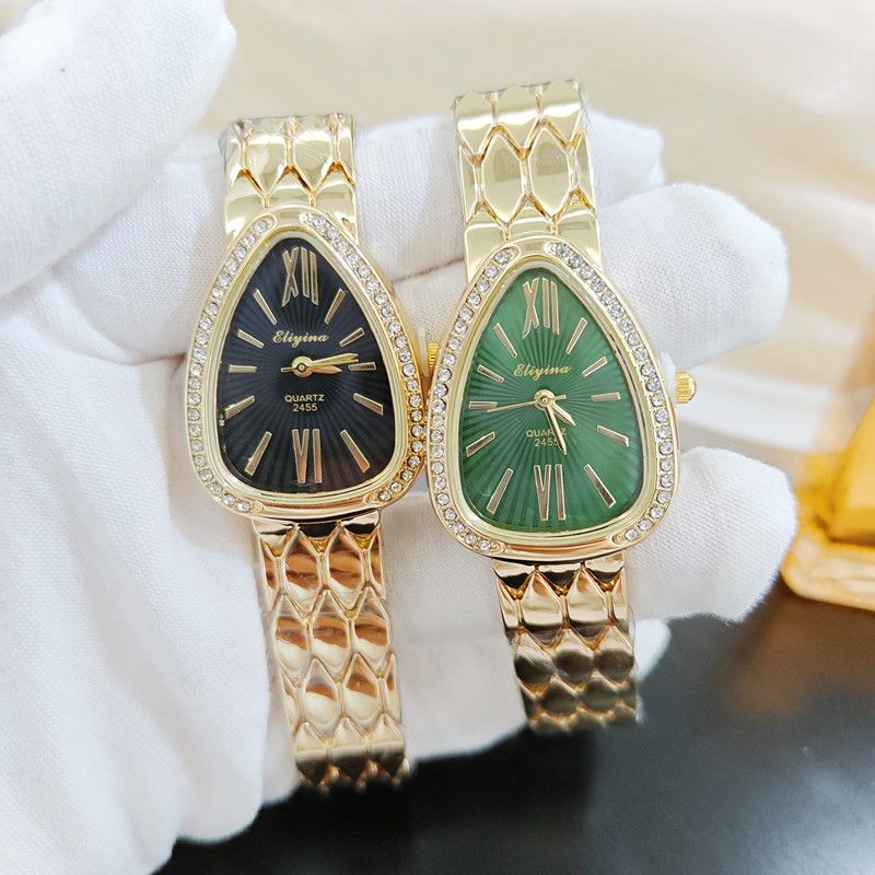 Schlangenförmige, diamantbesetzte Nischenmode mit Schlangenkopf-Quarzarmband für Damen_voghion.com