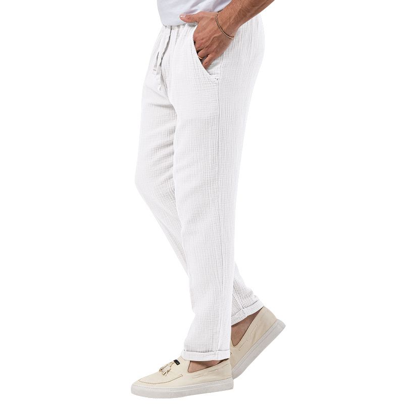 2023 Summer Breathable Solid Color Bubble Plus Size Loose Men's Casual Pants_voghion.com