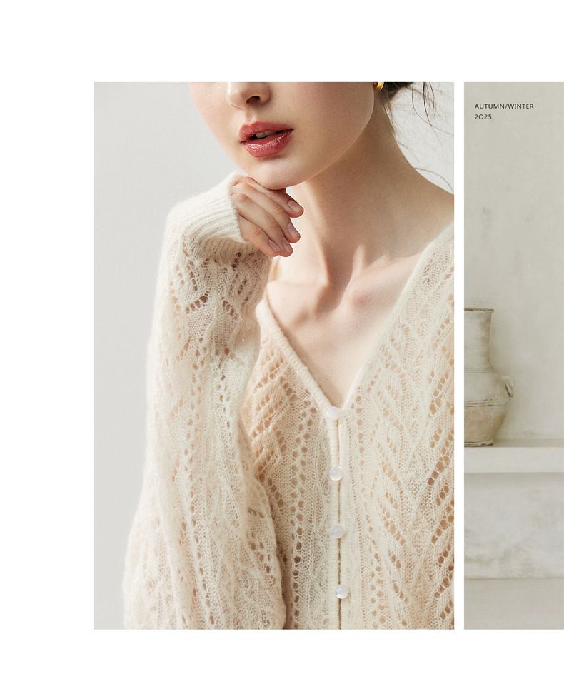 Cardigan da donna in 75% cashmere e 25% seta di gelso, con scollo a V, ampio e sottile, in maglia, taglie forti_voghion.com