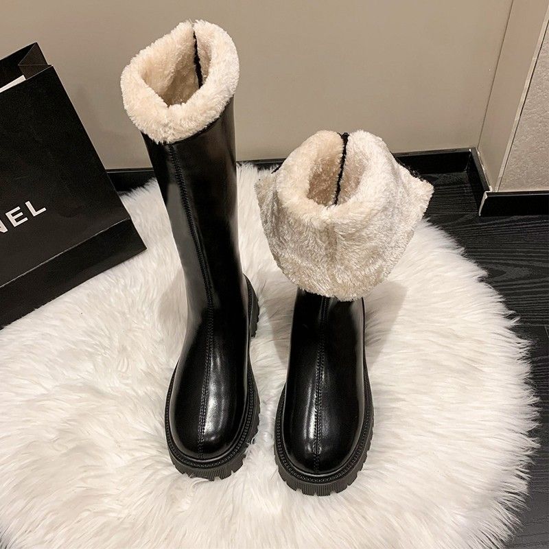 35-42 Large Size Women's Shoes To 43 Wide Fat Feet Thick Sole Martin High Heel Boots 2024 New Spring And Autumn 41_voghion.com