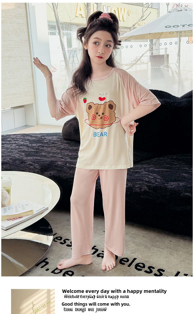 Pyjamas Kinder Sommer Klasse A Modal Kinderhaus Kleidung Anzug Kinder und Mädchen Pyjamas Damen Sommer_voghion.com