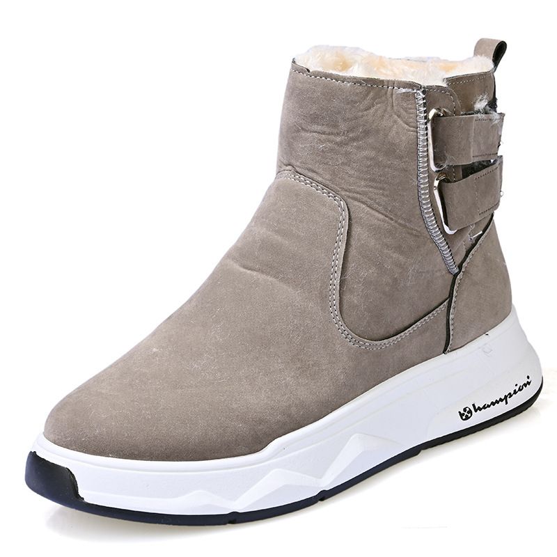 High top shoes for men in winter 2024, new plush and warm shoes, thick soled snow boots, men's belt buckle cotton boots_voghion.com