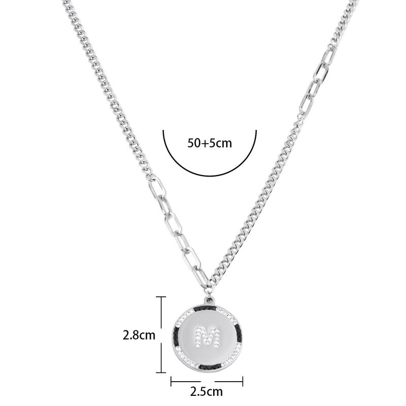 Stainlss round plat lttr M collarbon chain for vrsatil hip-hop ins, trndy mn and womn's titanium stl_voghion.com