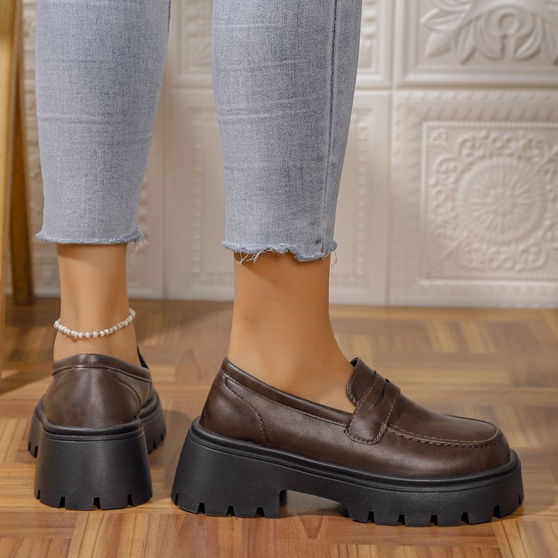 Damenschuhe mit Strasssteinen, dicker Sohle und dickem Absatz, einzelne Schuhe mit Strasssteinen, niedrigem Oberteil, bequem, Lazy One Step Loafers_voghion.com