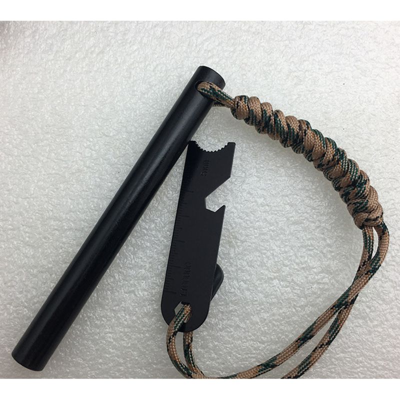 12.7*127mm Outdoor Flint Magnesium Rod Fire Starter Survival Scraper With 7 Heart Paracord Or Reflective Cord_voghion.com