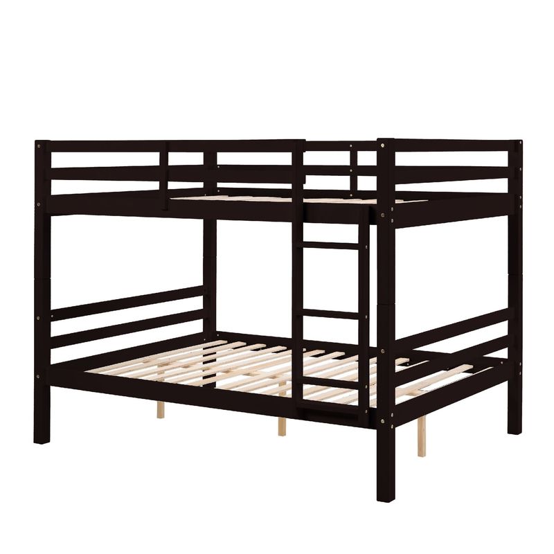 Full Over Full Bunk Bed With Thick Posts,Wooden Bunk Bed With High Guardrail And Ladder For Kids, Teens, Dorm Rooms, And Guest Rooms,No Box Spring Needed, Espresso_voghion.com
