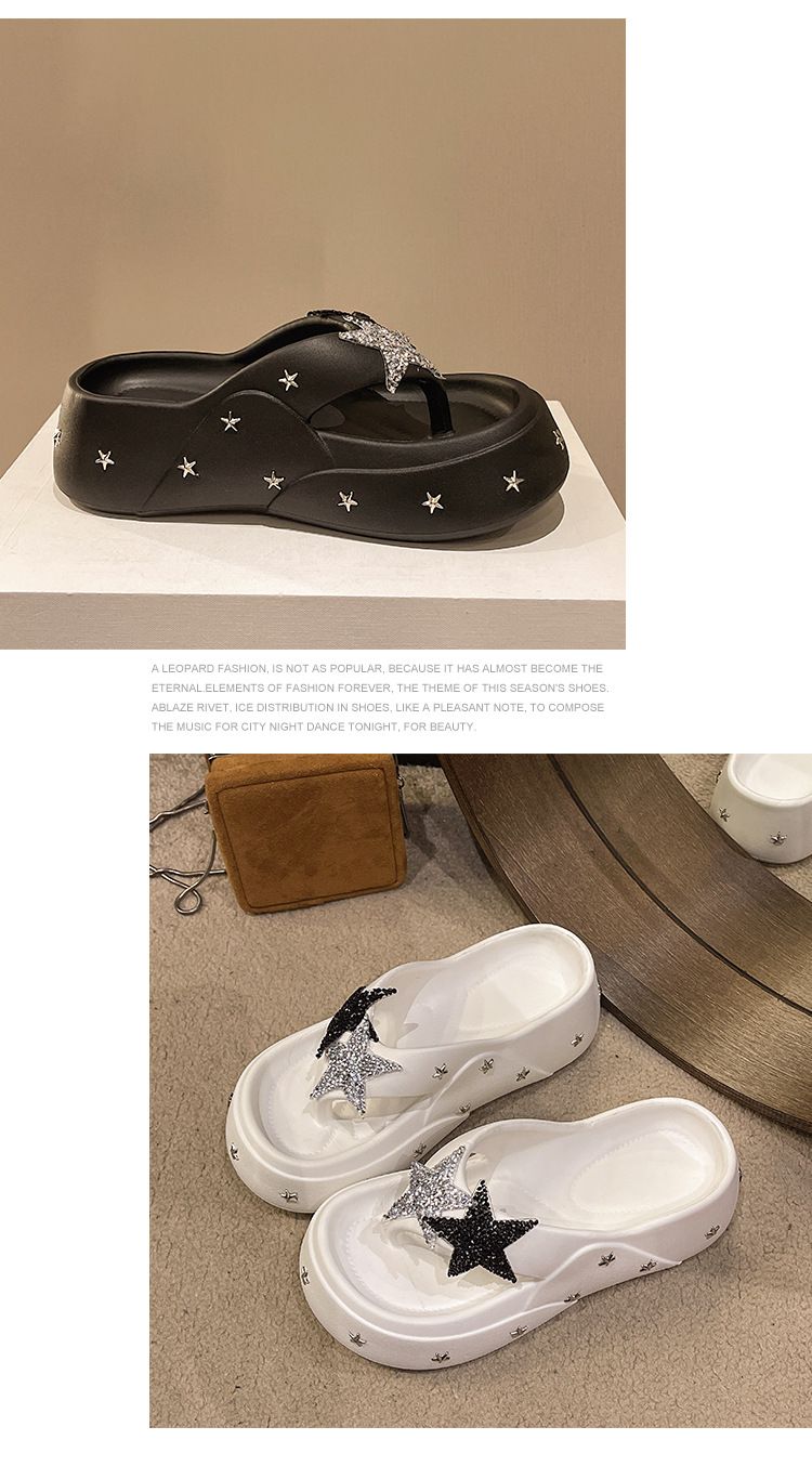 2024 nuove pantofole con suola spessa a forma di stella a cinque punte con strass per donna estate scarpe da spiaggia antiscivolo all'aperto con plateau e tacchi infradito alla moda_voghion.com