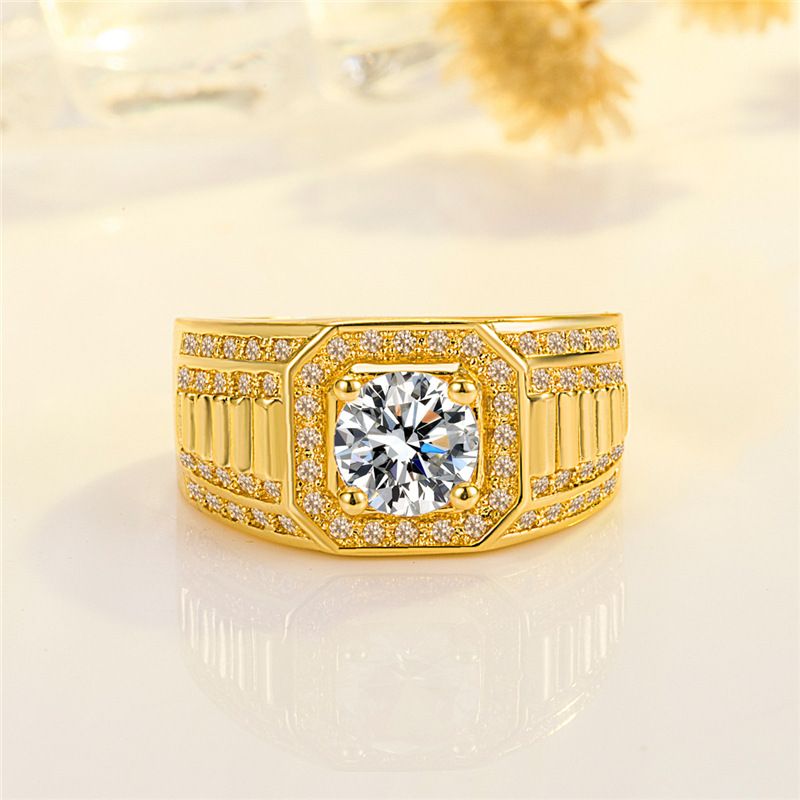 Plated Dominant Full Business Men's Ring, Color-Retaining Double Row Inlaid Diamond Engagement Ring_voghion.com