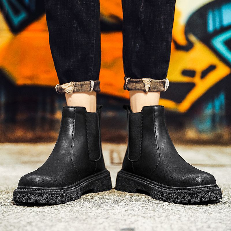 Bottes de sport décontractées en cuir PU pour hommes Bottines courtes de combat de couleur unie pour hommes_voghion.com
