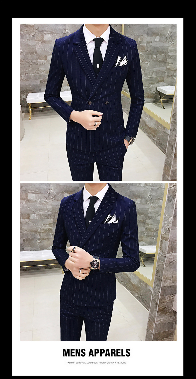 Terno masculino moda clássico listrado negócios casual fino vestido formal terno colete calças conjunto de três peças_voghion.com