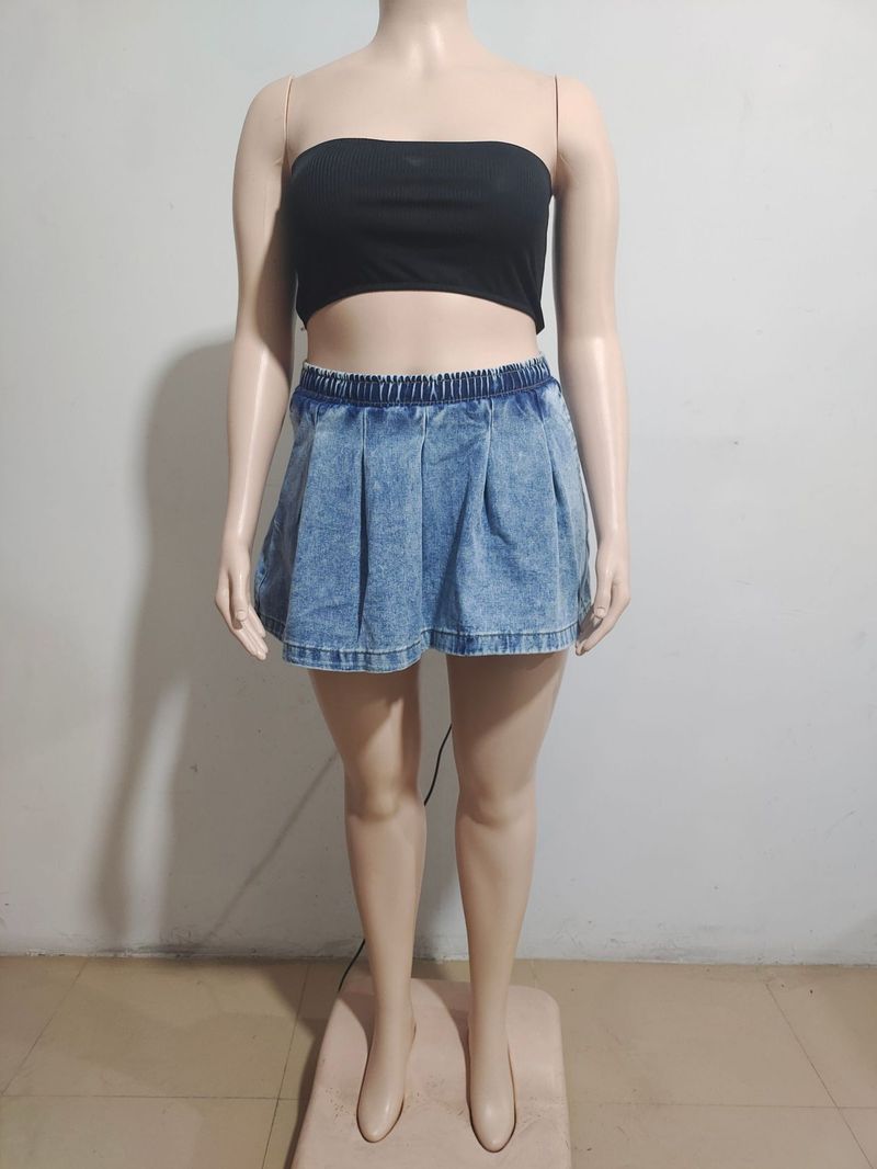 Jeansrock mit hoher Taille für Damen – Sexy Minirock mit Rüschen für den Sommer, lässiger Stretch-Schnitt, A-Linien-Stil_voghion.com