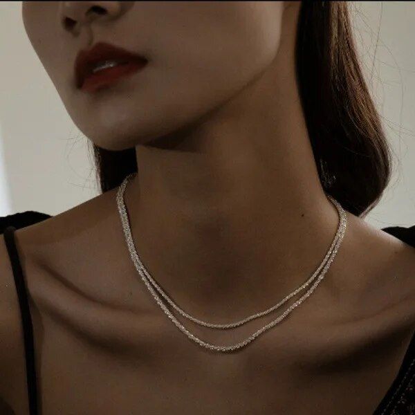 Populärt Sier Färg Glittrande Nyckelbenskedja Choker Halsband Krage För Kvinnor Fina Smycken Bröllopsfest Födelsedagspresent_voghion.com