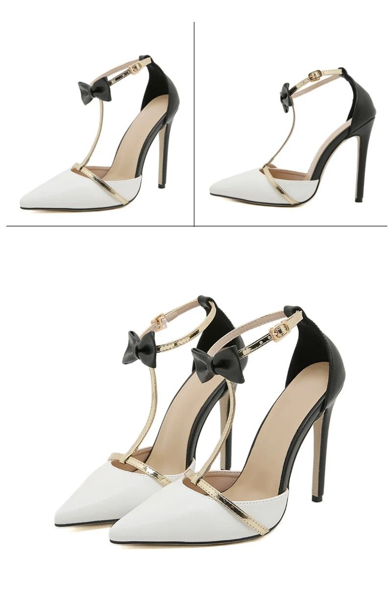 Liyke Fashion Design Bowknot Knöchelriemen Damen Pumps Sexy Spitzschuh Stripper High Heels Hochzeitsbankett Schuhe Sandalen_voghion.com