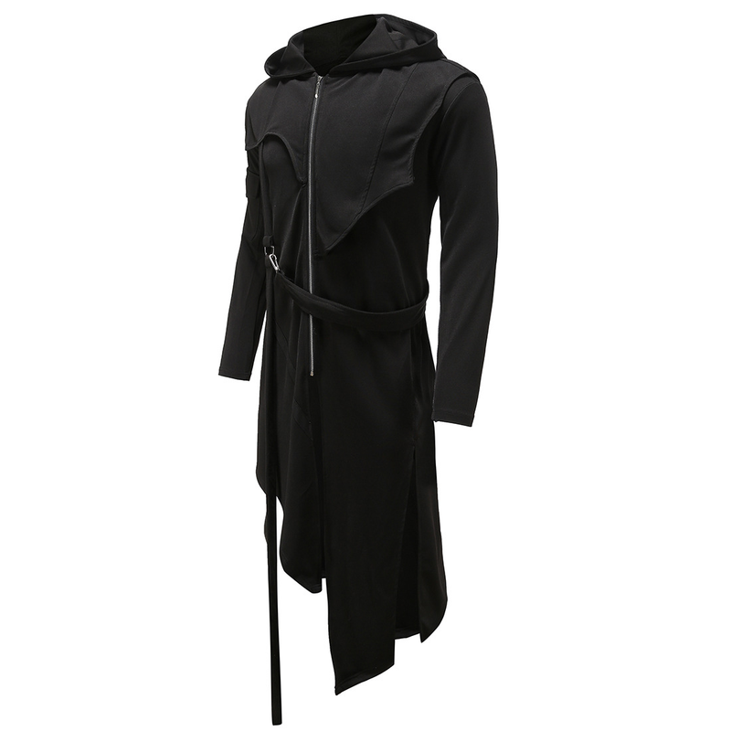 Abbigliamento da uomo Trench di media lunghezza Cappotto con cappuccio e cerniera irregolare da uomo_voghion.com