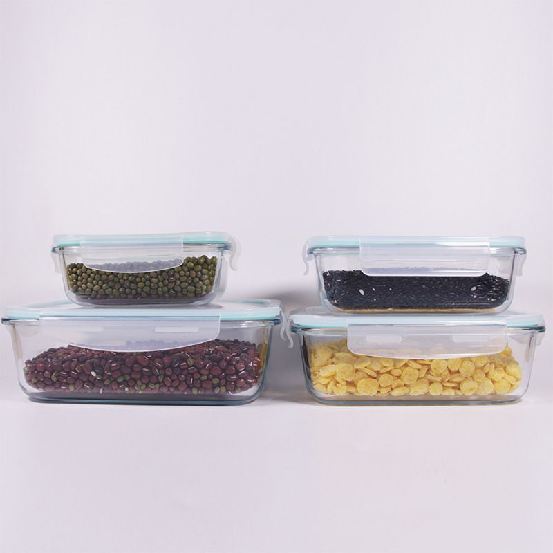 Contenitore per il pranzo in vetro borosilicato ad alto contenuto di bambù, trasparente e rettangolare, per alimenti, sigillato, per mantenere la freschezza._voghion.com