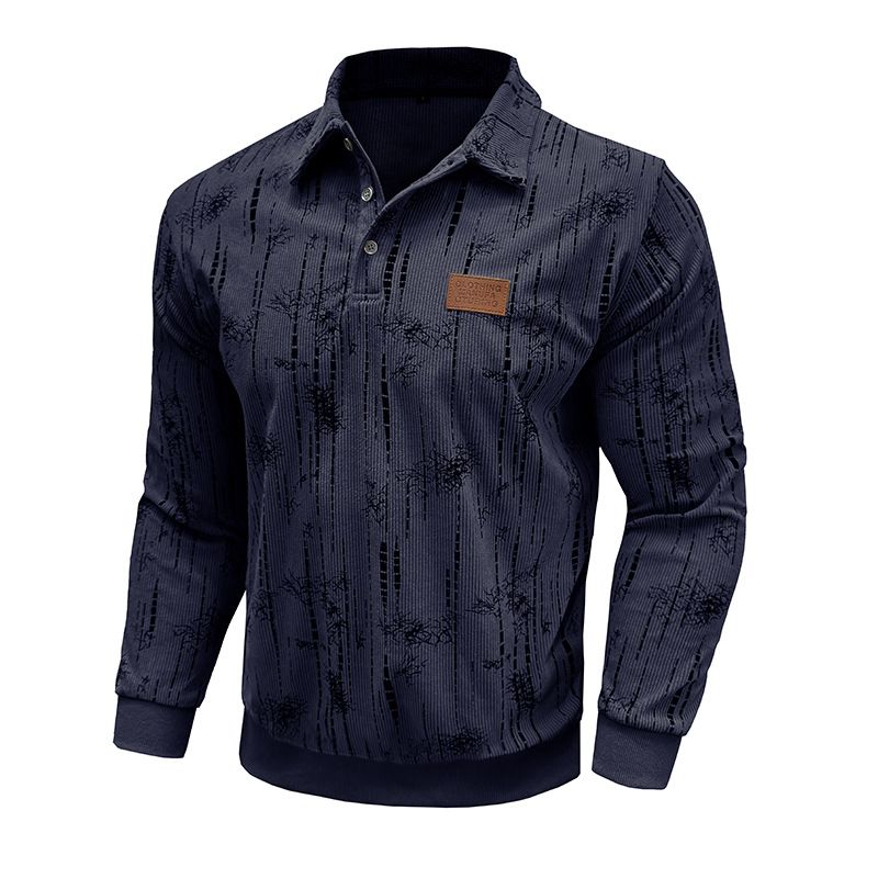 Herren Langarm Poloshirt Herbst und Winter Neues Jacquard Revers Top_voghion.com