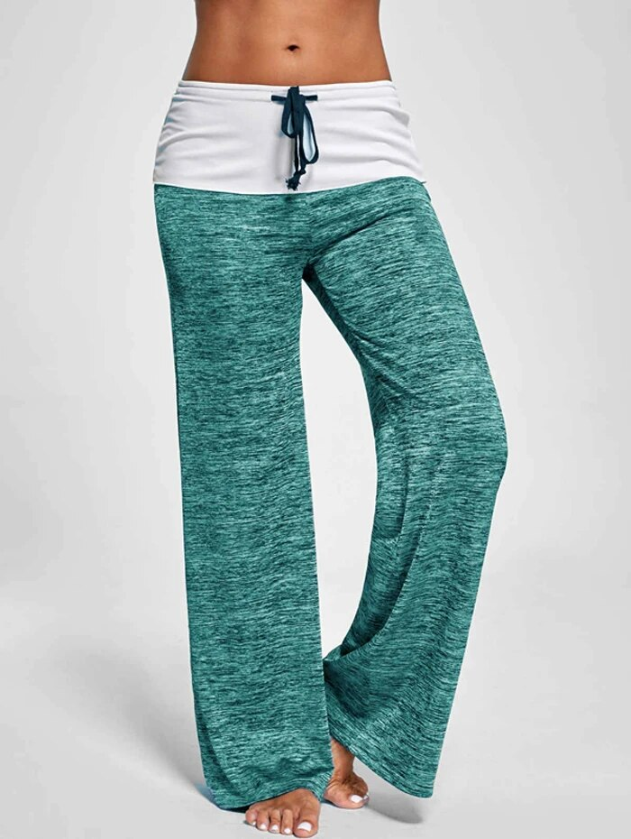 Vente chaude Large Jambe Danse Leggings Femmes Taille Haute Cordon Femelle Patchwork Décontracté Sarouel Lâche Sportwear Gympants_voghion.com