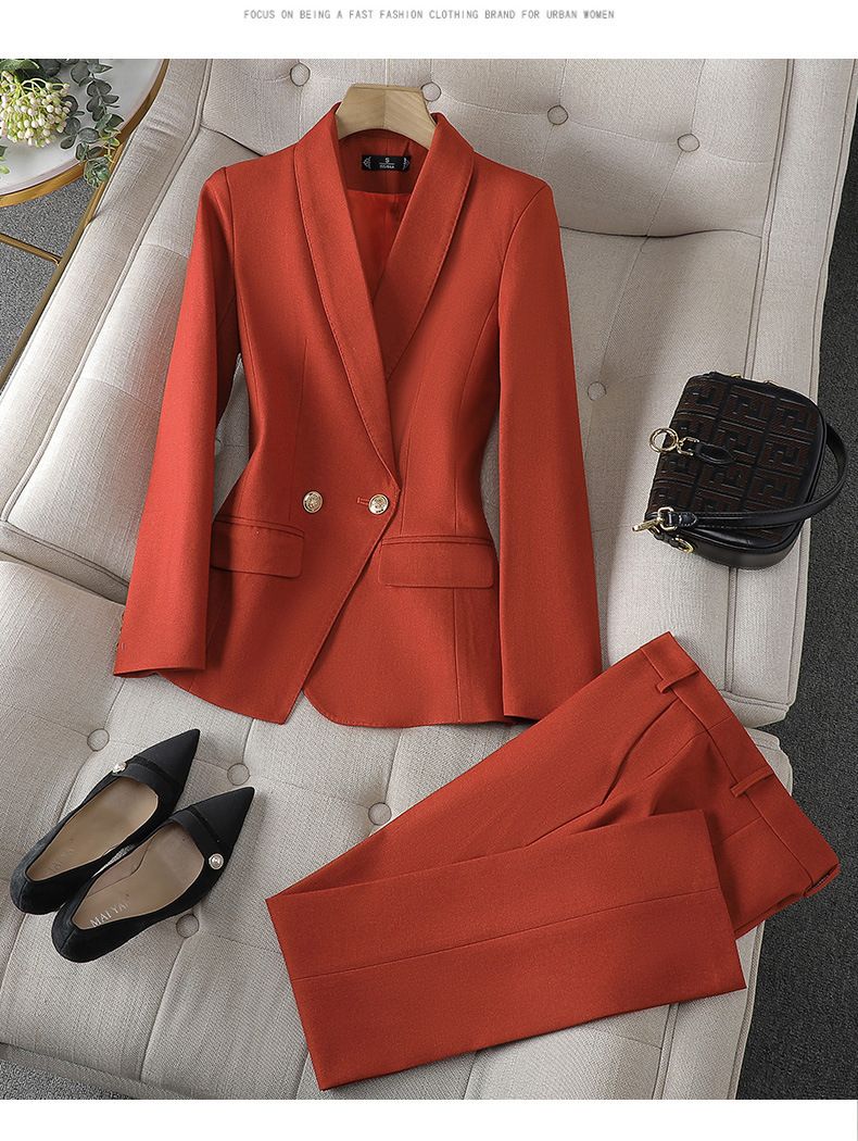 Women's Clothing Orange suit small high end professional temperament goddess suit formal wear_voghion.com