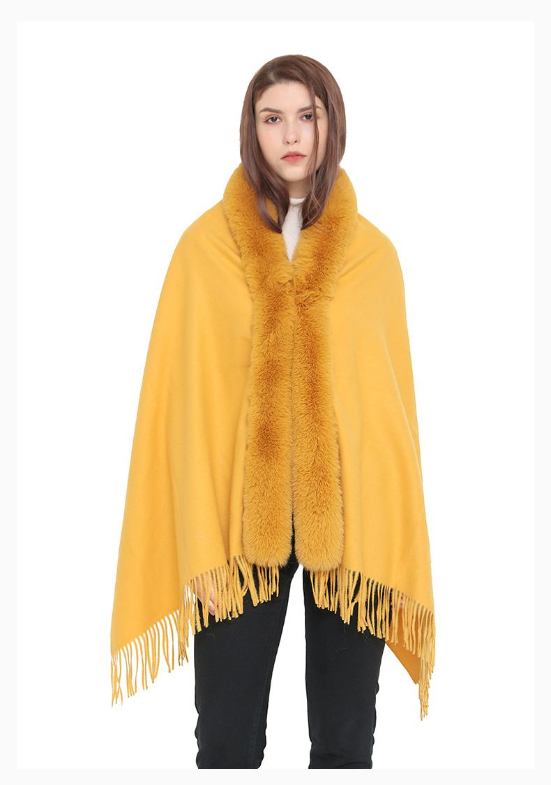 Winter wool collar scarf dual-use women's i mitation cashmere thick dress shawl_voghion.com