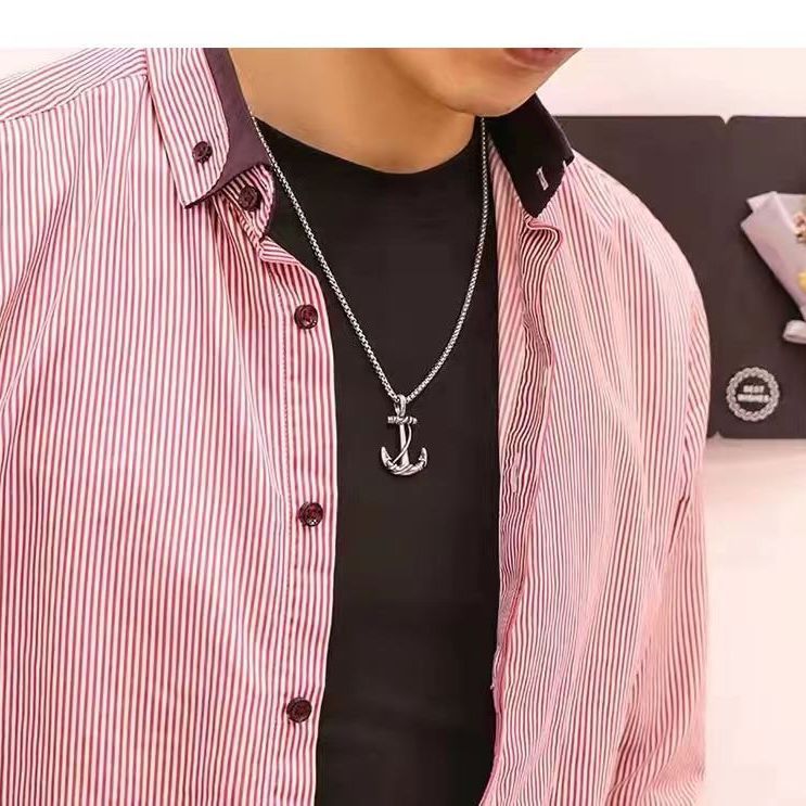 Ancre de navire, collier en acier titane, design de niche tendance pour hommes, accessoire personnalisé minimaliste hip-hop, cou_voghion.com