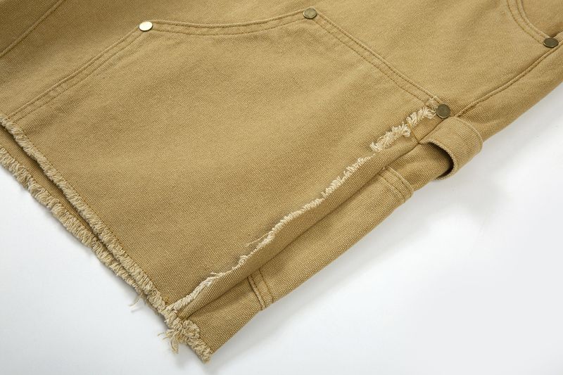 Ropa para hombre, nuevos pantalones cortos de mezclilla rectos estilo leñador con múltiples bolsillos, pantalones cortos holgados de verano con bordes sin rematar lavados para hombre_voghion.com