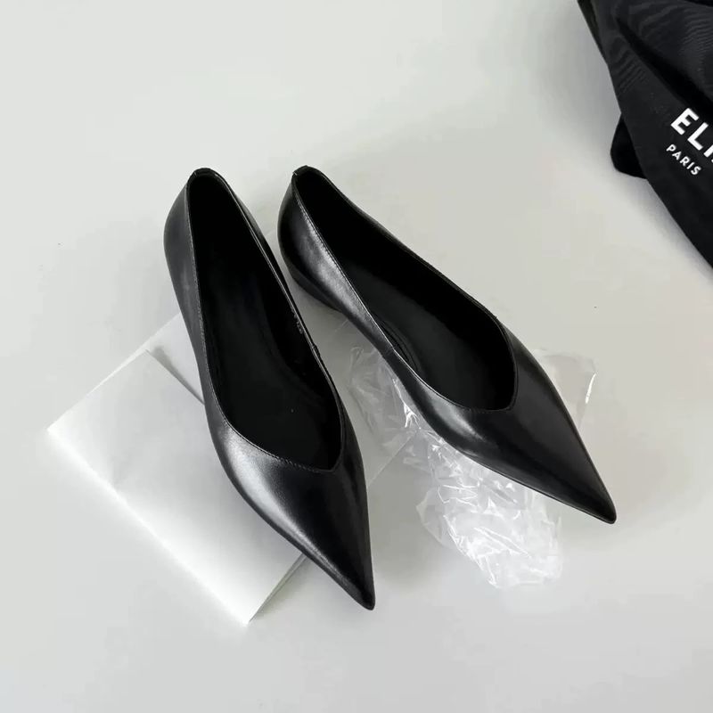 Schaffell-Version ~ Einfacher Stil Outdoor Pendeln Für Frauen Echtes Leder Spitze Zehen Niedriger Absatz Eleganter Slip-On_voghion.com