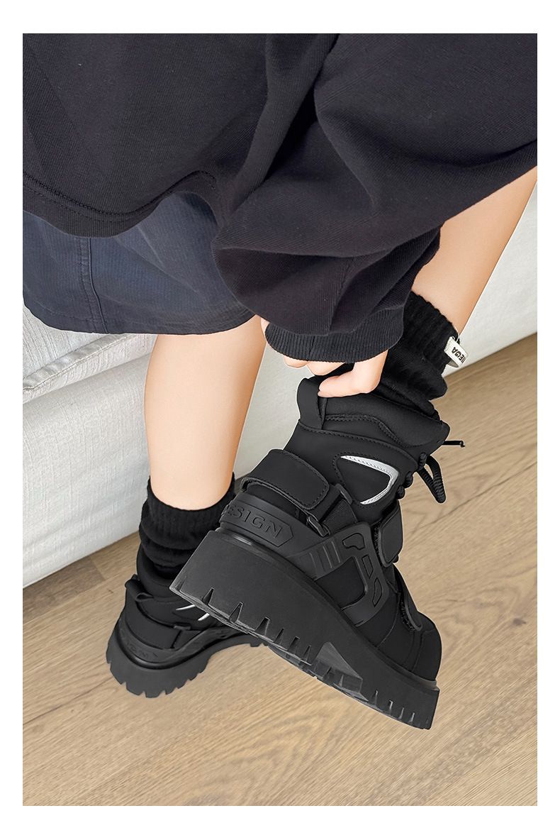 Men's Shoes Niche Autumn New Velcro Martin Boots Functional Style Deconstruction High Top Motorcycle Style Work Boots Heightening Boots_voghion.com