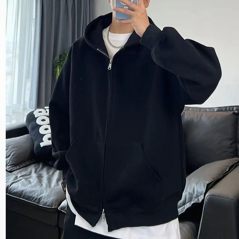 Giacca cardigan con doppia cerniera, casual e versatile, spessa, per uomo, in stile nuovo, primavera e autunno, felpa con cappuccio larga_voghion.com