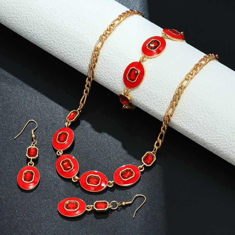 Ensemble de bijoux tendance en métal polygonal texturé pour femme, boucles d'oreilles, collier et bracelet_voghion.com