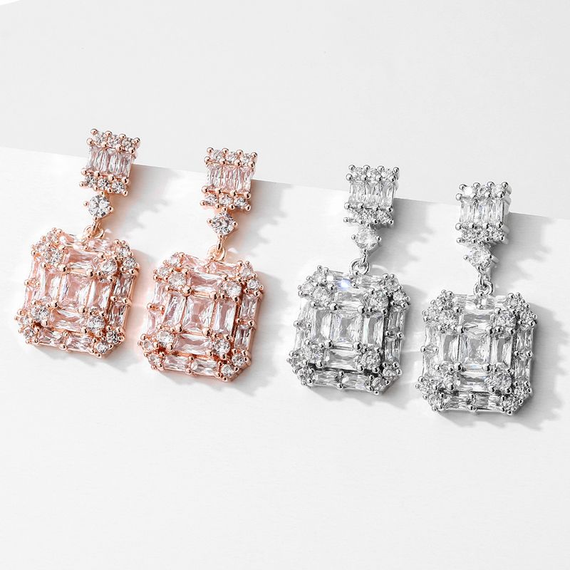 RAKOL Orecchini a bottone quadrati geometrici in zircone per donna, gioielli unici e alla moda, semplici e di nicchia_voghion.com