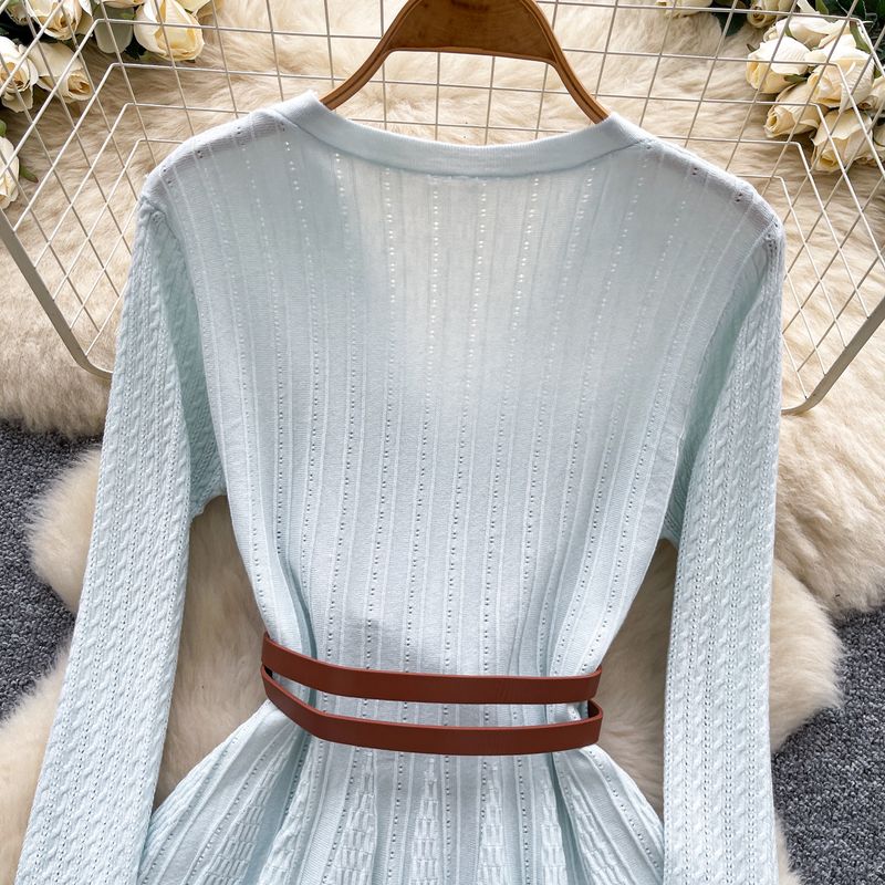 Retro-Stil Langarmpullover im britischen Stil für Damen, Herbstgürtel, schlankmachendes schlichtes Design, leicht, reife Schwester, Top-Trend_voghion.com