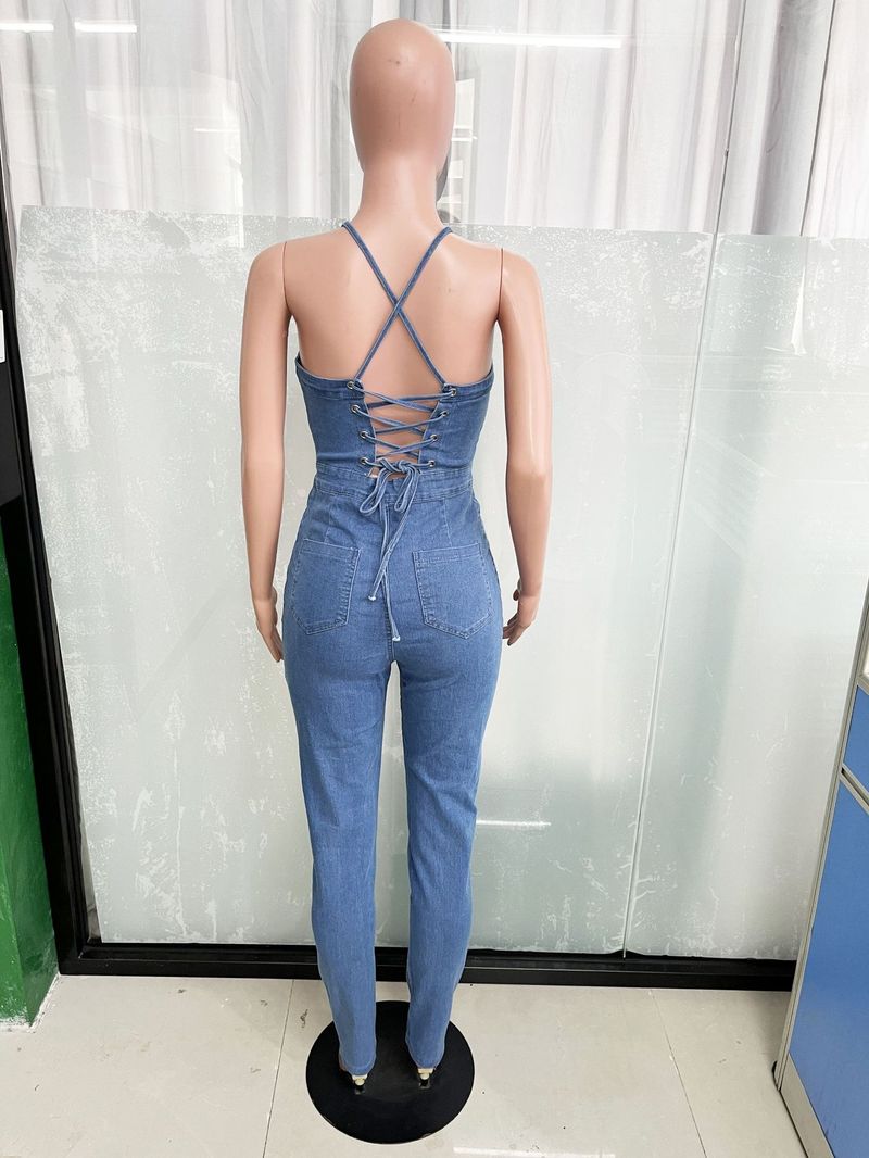 Modischer Slim-Fit-Jeans-Strampler für Damen mit rückenfreiem Verband_voghion.com
