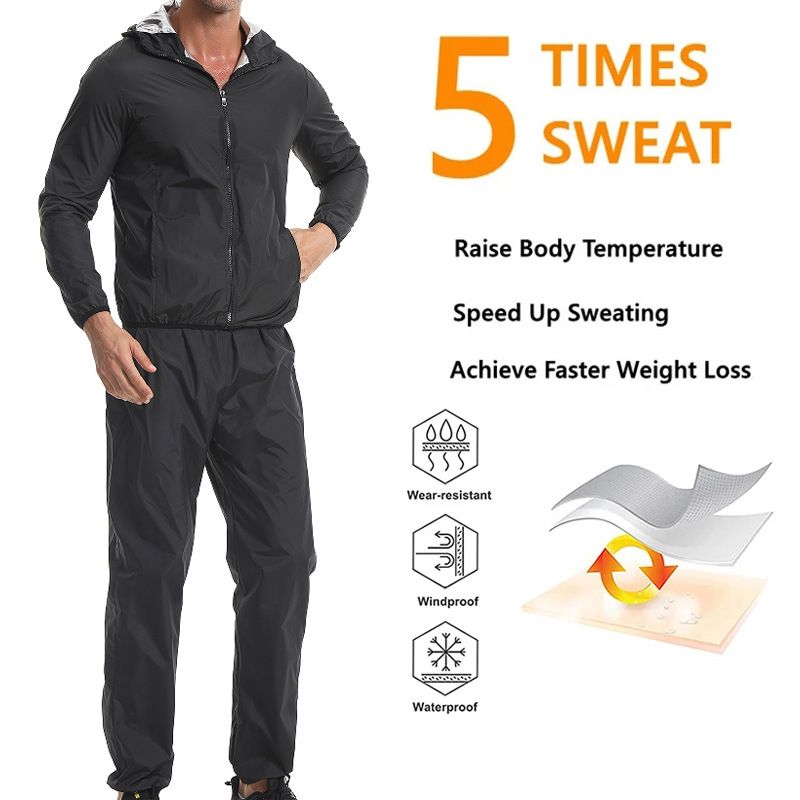 Sweat Suit Body Control Waterproof Windproof Sweat Running Set European And American Large Size Men's Sweat Sauna Sports Suit_voghion.com