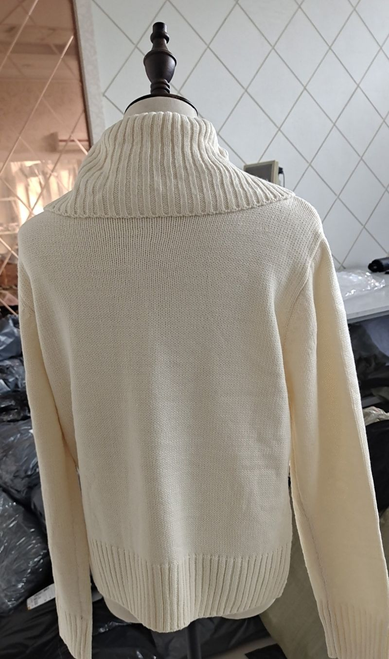 Women's Fashion Stand Collar Zipper Slim Sweater Women's Solid Color Button Up Top_voghion.com