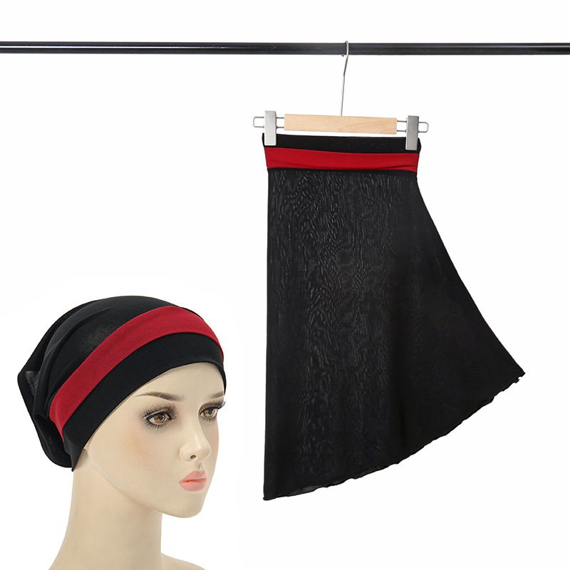 two-color stitching turban hat Muslim big hat two-piece set women's four-season pullover hat in stock_voghion.com