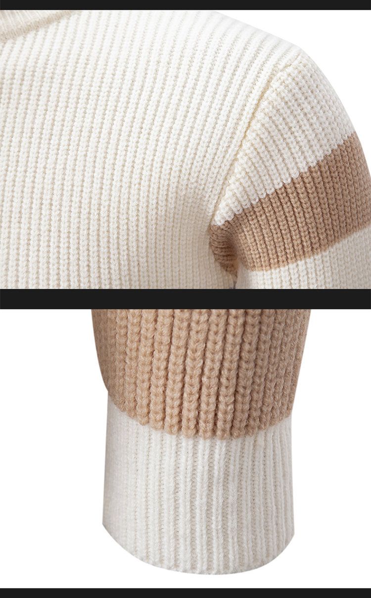 2024 Winter Neue Herren Kontrast Halbhoher Kragen Mit Kapuze Koreanische Ausgabe Mode Lässig Gestrickter Pullover für Männer_voghion.com