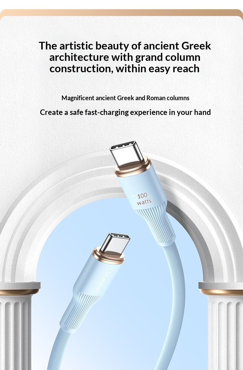 Câble de charge Digitex Romoss Data 5A ultra-rapide compatible avec les téléphones Huawei, double port USB-C PD, 100 W_voghion.com