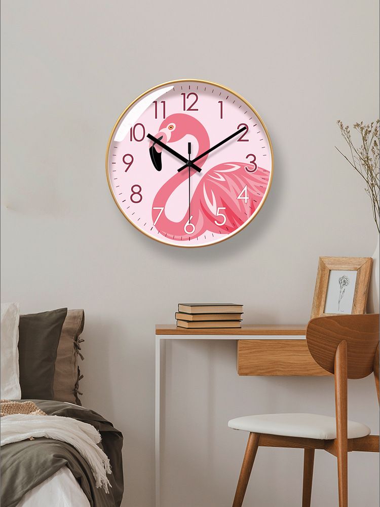 Yipula 6636 Flamingo Love Pink Wall Watch Silent Sweep Second Quartz Clock_voghion.com