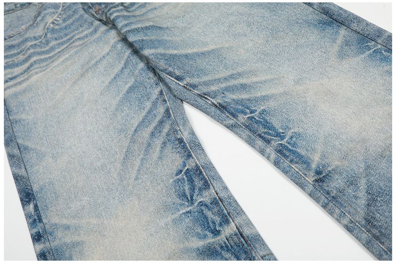 Erkek Retro AC Stili 3D Baskılı Zincir Kolyeli Düz Paça Kot Pantolon - Benzersiz Grafik Baskılı Vintage Sokak Giyim Kot Pantolonu (Mavi, S-XXL)_voghion.com