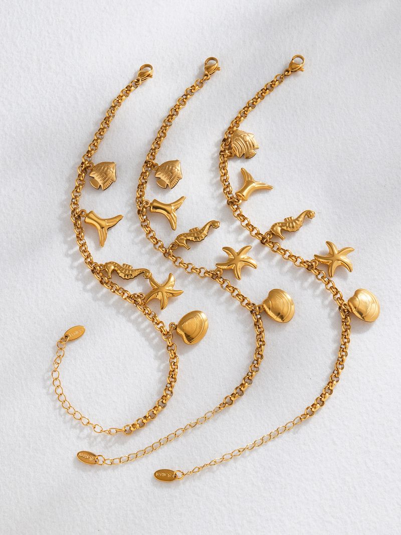 Damenschmuck Edelstahl Hohl Seepferdchen Fischschwanz Ozean Serie Anhänger Armband 18K Echtgold Beliebter Schmuck_voghion.com