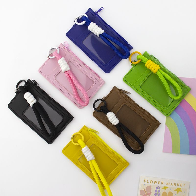 Cute Solid Color Dopamine Holder Coin Purse Handheld Lanyard Portable Card Case Unisex Zipper Leather Small Bag Foreign_voghion.com