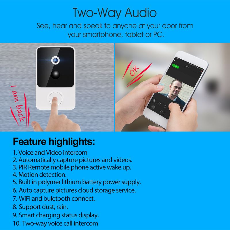 Explosive H8 Low-power WIFI Smart Doorbell, Small Doorbell PIR Motion Detection_voghion.com