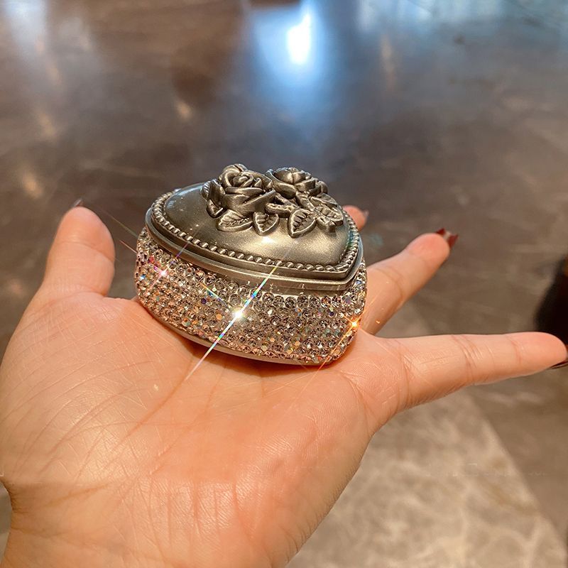 Elegant Heart-Shaped Jewelry Box With Crystal Accents – Compact & Stylish Storage For Necklaces, Earrings & Rings (Paper-Based, Dustproof)_voghion.com