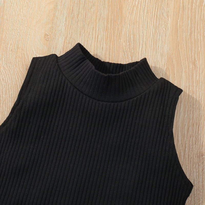 Mamm & Kanner Kannerkleeder Einfarwege Weste mat Petten Äermellosem Top Denim Kostüm mat oppene Taschen a Geplisserte Rüschenrock_voghion.com
