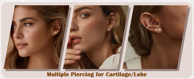 9 Pairs Earrings Sets For Multiple Piercing Hypoallergenic 14K Gold Plated Small Huggie Hoop Earrings Tiny Ball CZ Gold Flat Back Stud Earrings_voghion.com